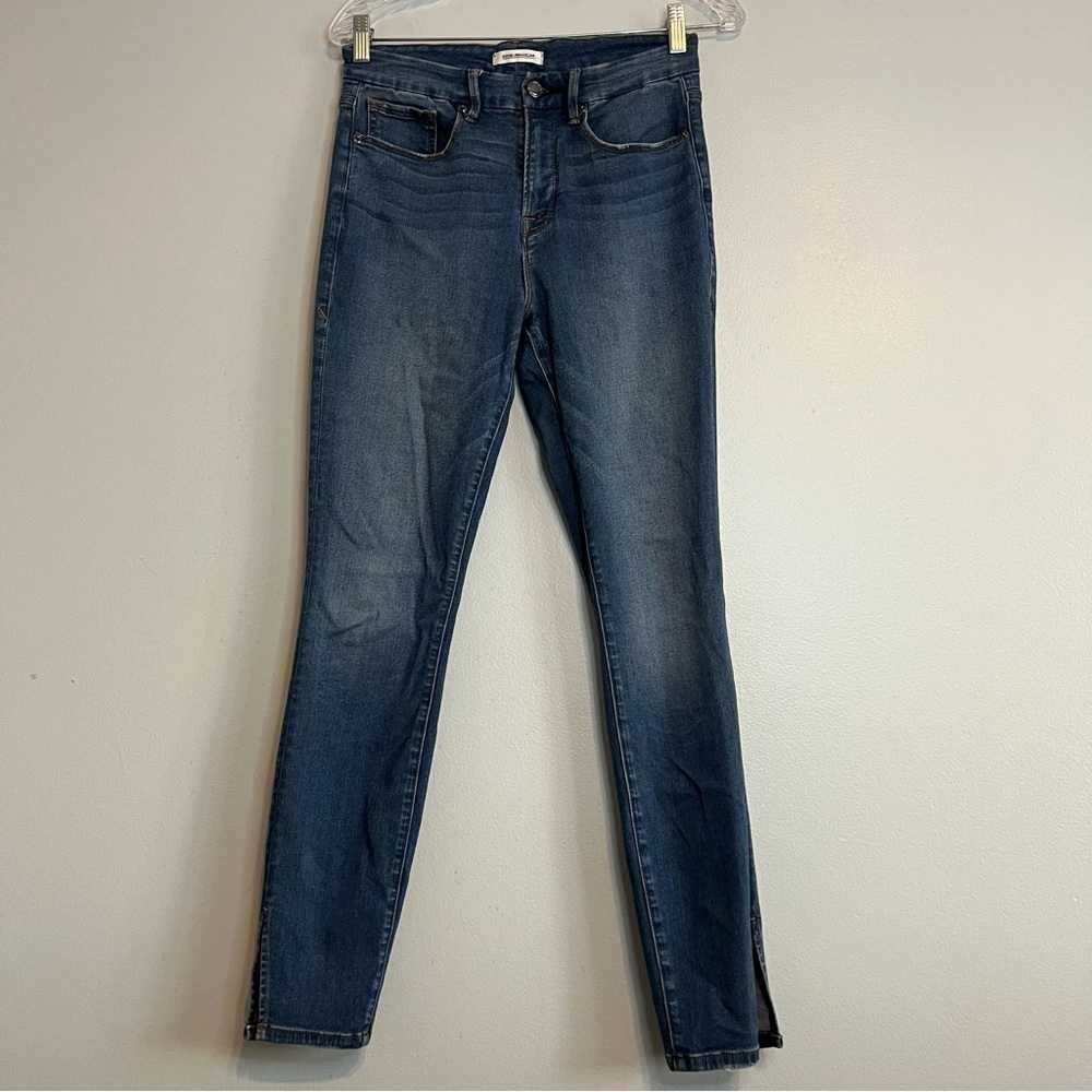 Good American Good Leg Skinny Ankle Jeans Split Hem Med Wash Sz 28 Stretch